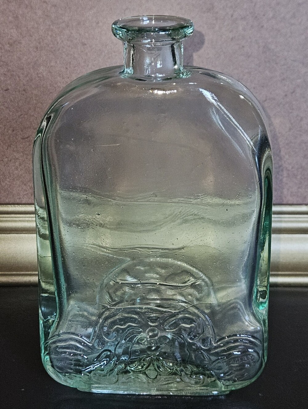 Vintage Hand Blown Green Glass Flask Bottle